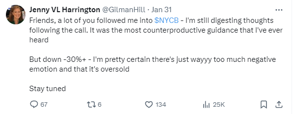 Friends, a lot of you followed me into $NYCB - I'm still digesting thoughts following the call. It was the most counterproductive guidance that I've ever heard

But down -30%+ - I'm pretty certain there's just wayyy too much negative emotion and that it's oversold